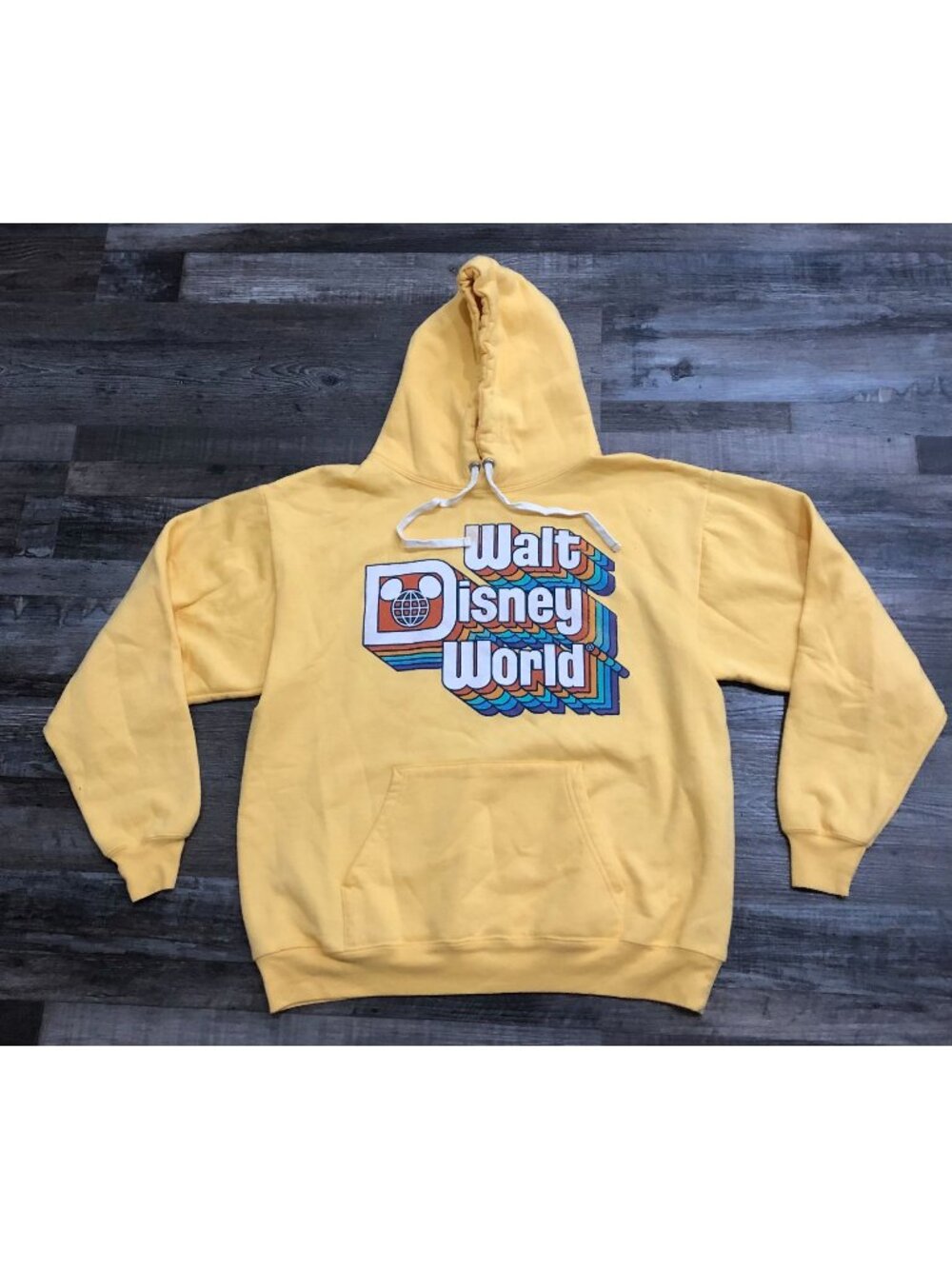 Walt Disney World Adult Medium Yellow Retro Style Graphic Hoodie Sweatshirt